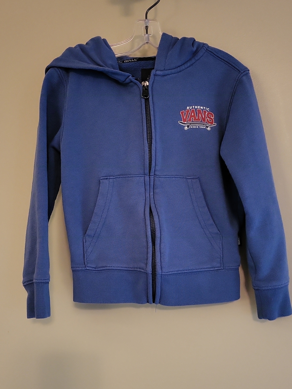 Vans blue zip up hoodie with front and back logo
